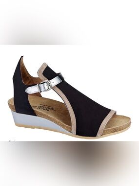 Naot Fiona Sandals Womens 5 EU 36 Black Silver Suede Wedge Shoes